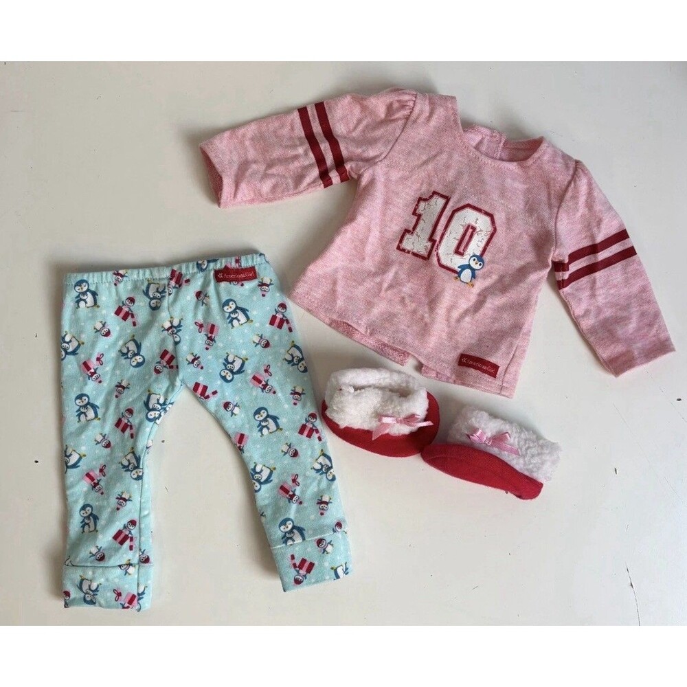 AMERICAN GIRL DOLL Truly Me Holiday Penguin PJs Pink Blue Slippers Winter